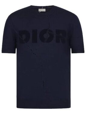 Dior x Daniel Arsham Cracked Logo Navy Short Sleeve Knit